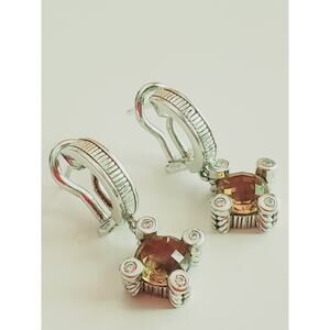 Judith Ripka 925 Sterling Silver Smoky Quartz CZ Dangle Drop Earrings Designer